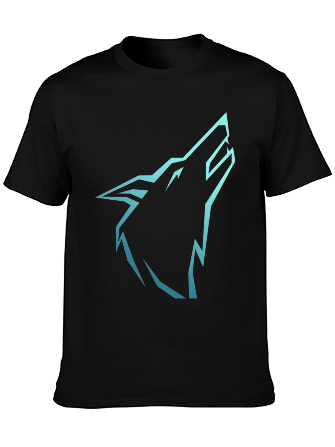 Mens Black T-Shirt with Cyan Wolf Graphic