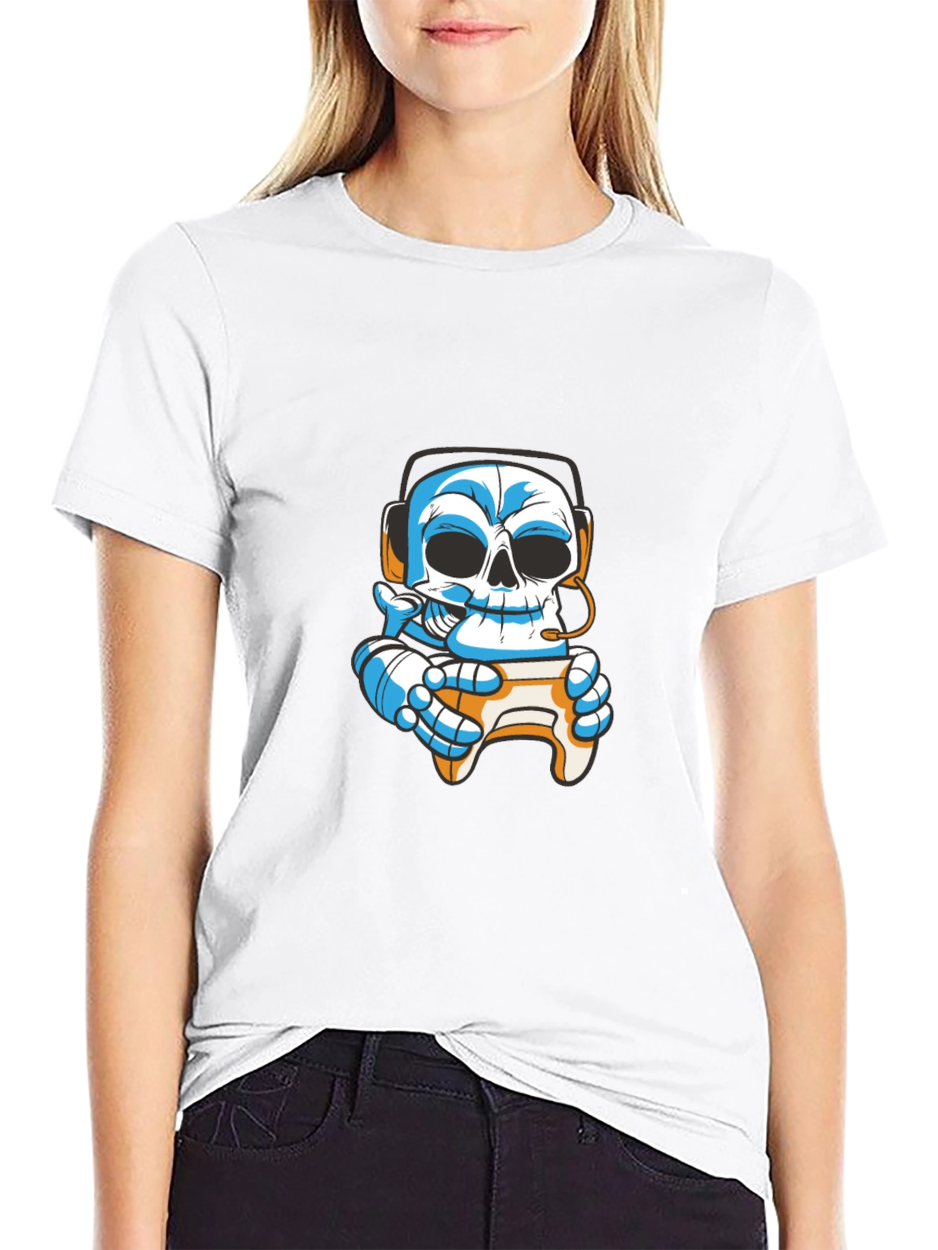 Gamer Skull T-Shirt - Black Cotton Graphic Tee