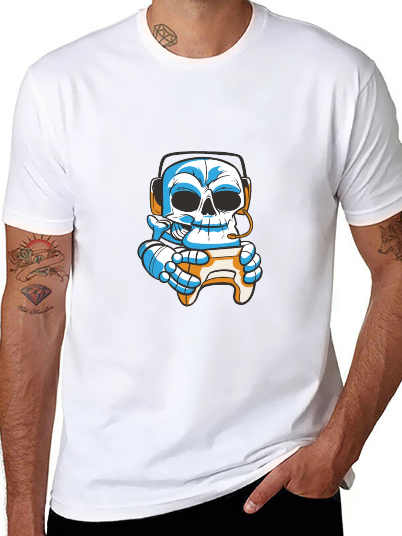 Gamer Skull T-Shirt - Black Cotton Graphic Tee