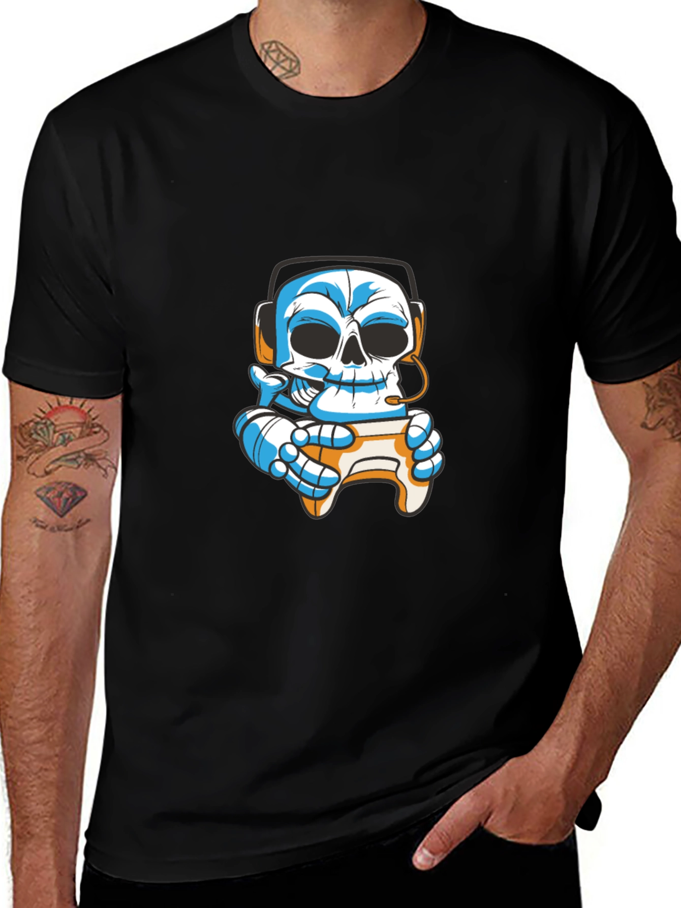 Gamer Skull T-Shirt - Black Cotton Graphic Tee