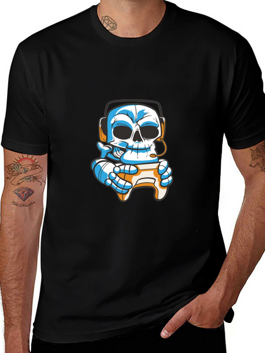 Gamer Skull T-Shirt - Black Cotton Graphic Tee
