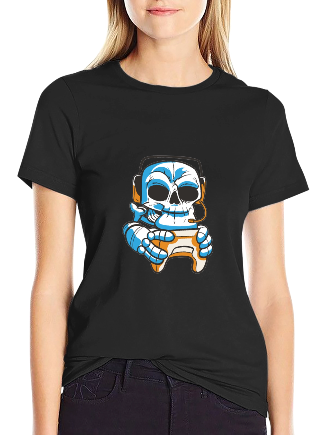 Gamer Skull T-Shirt - Black Cotton Graphic Tee
