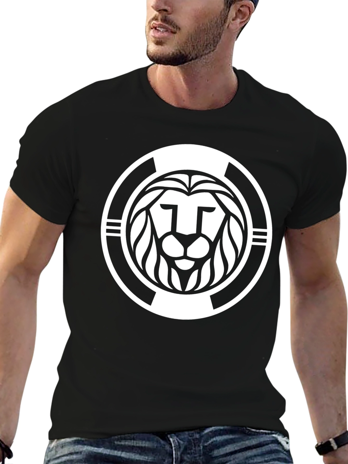 Lion Emblem Graphic Black Tee Shirt