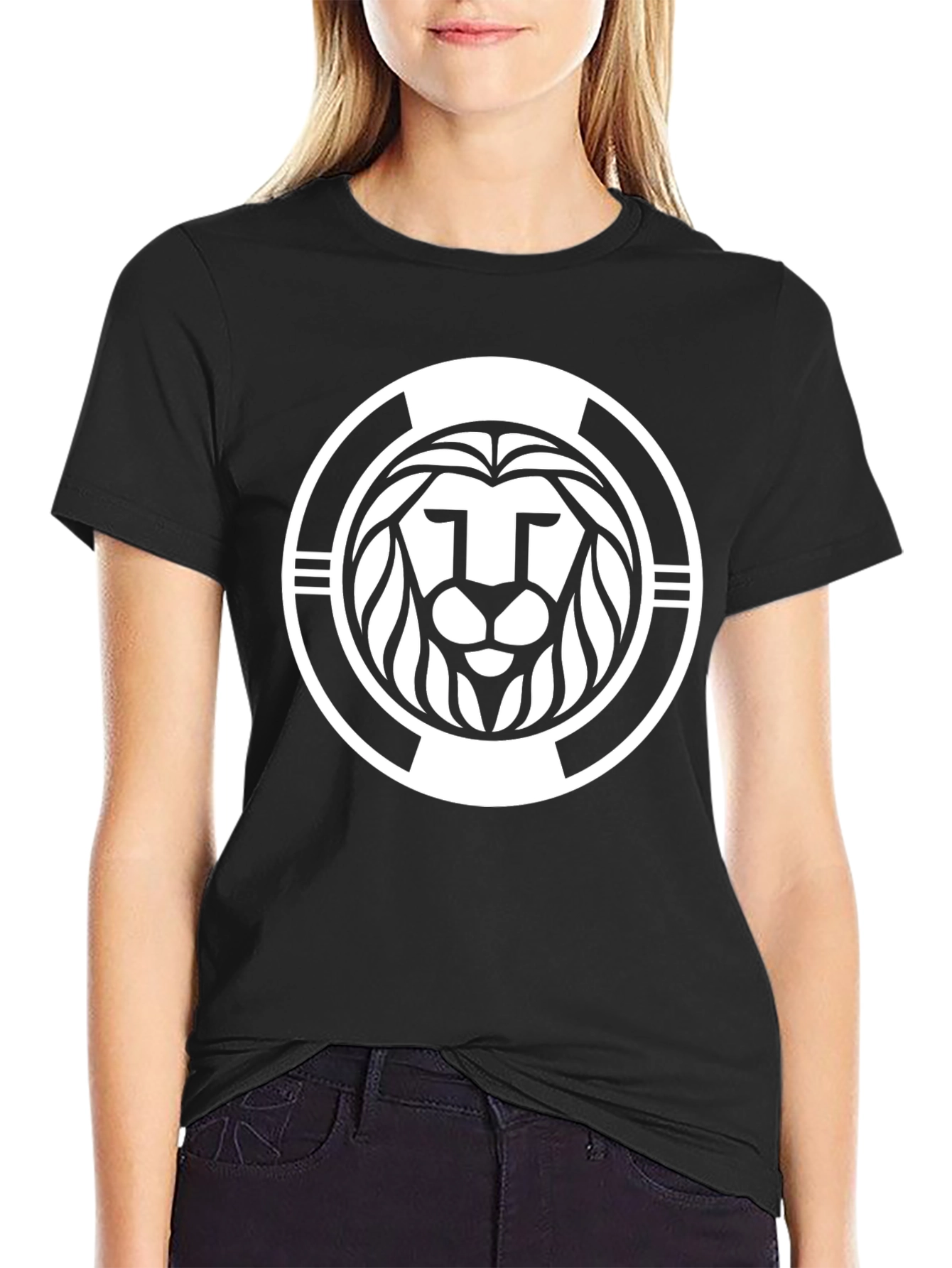Lion Emblem Graphic Black Tee Shirt
