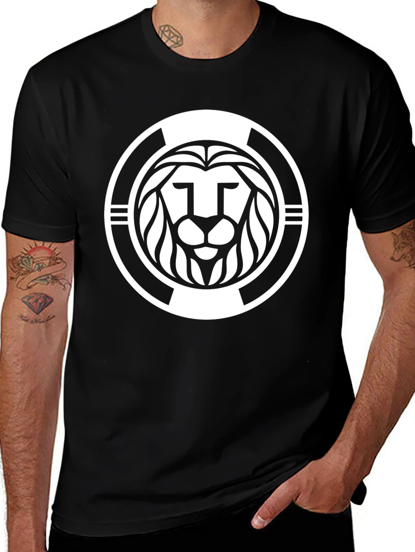 Lion Emblem Graphic Black Tee Shirt
