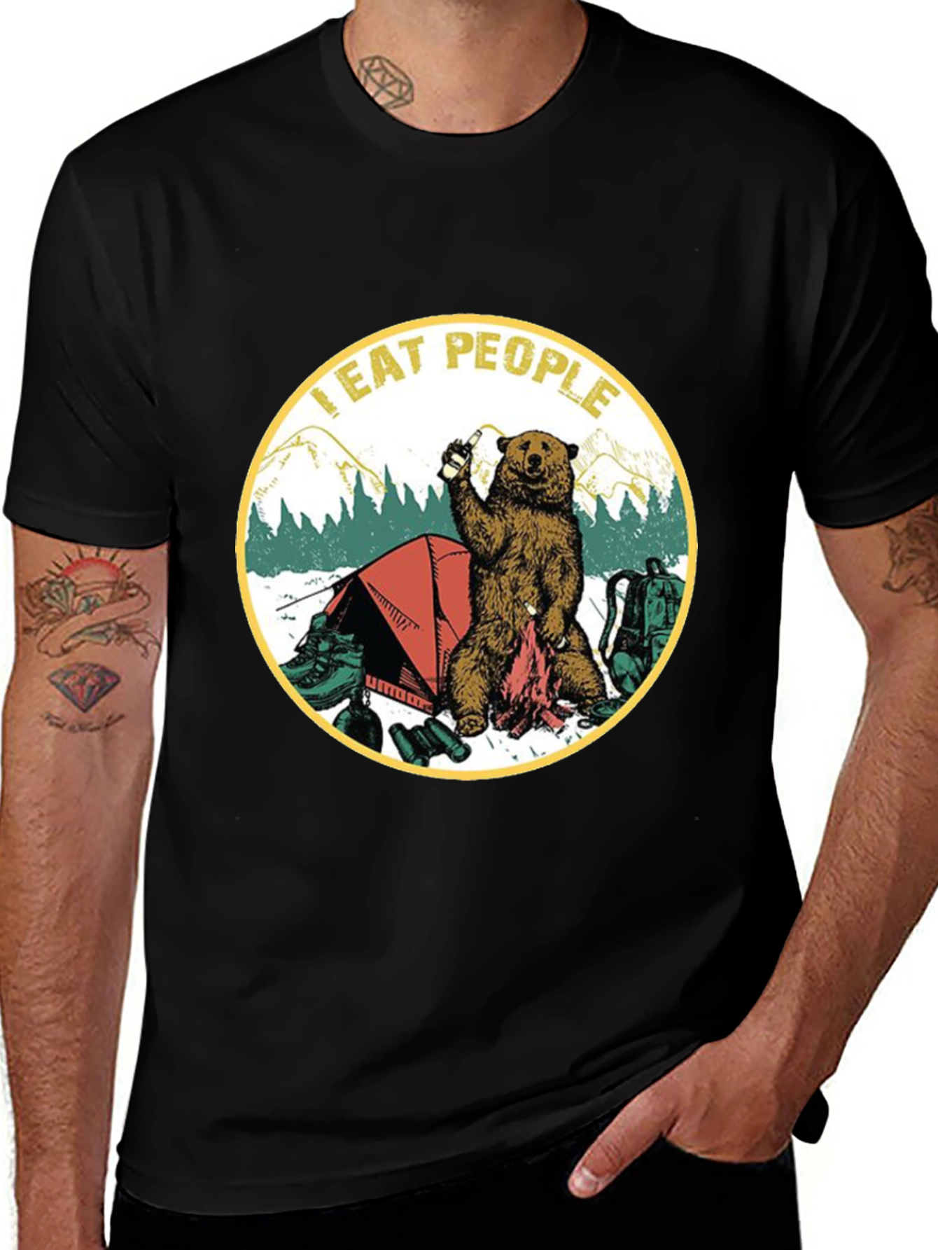 I Eat People Bear Camping Graphic T-Shirt