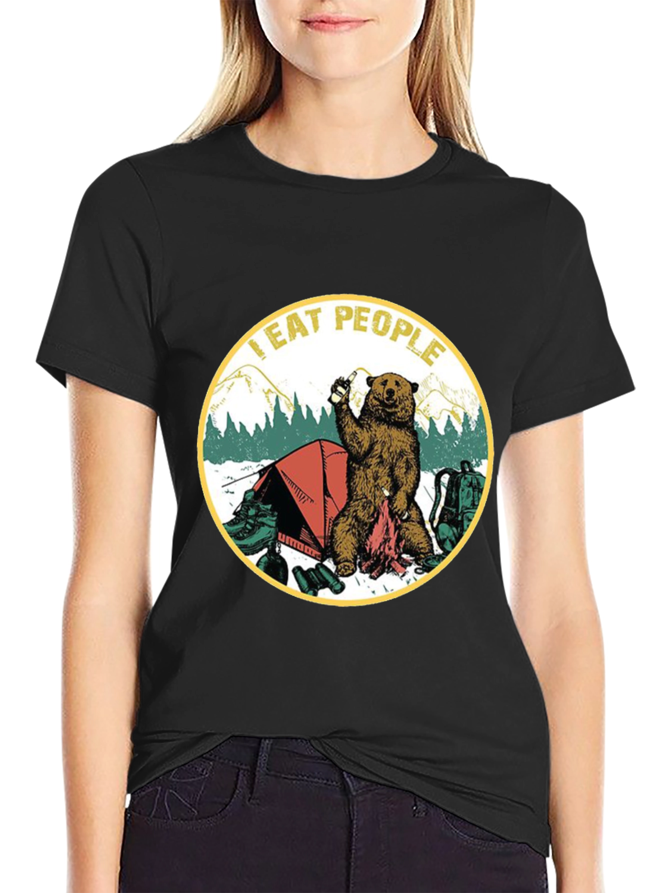 I Eat People Bear Camping Graphic T-Shirt