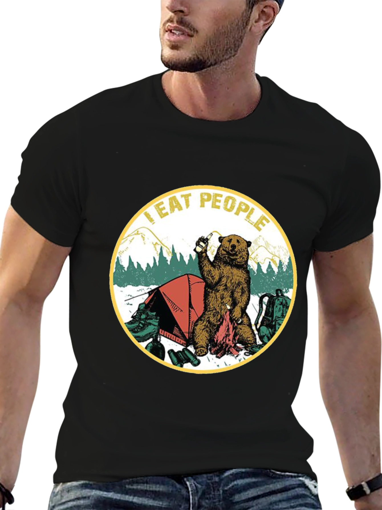 I Eat People Bear Camping Graphic T-Shirt