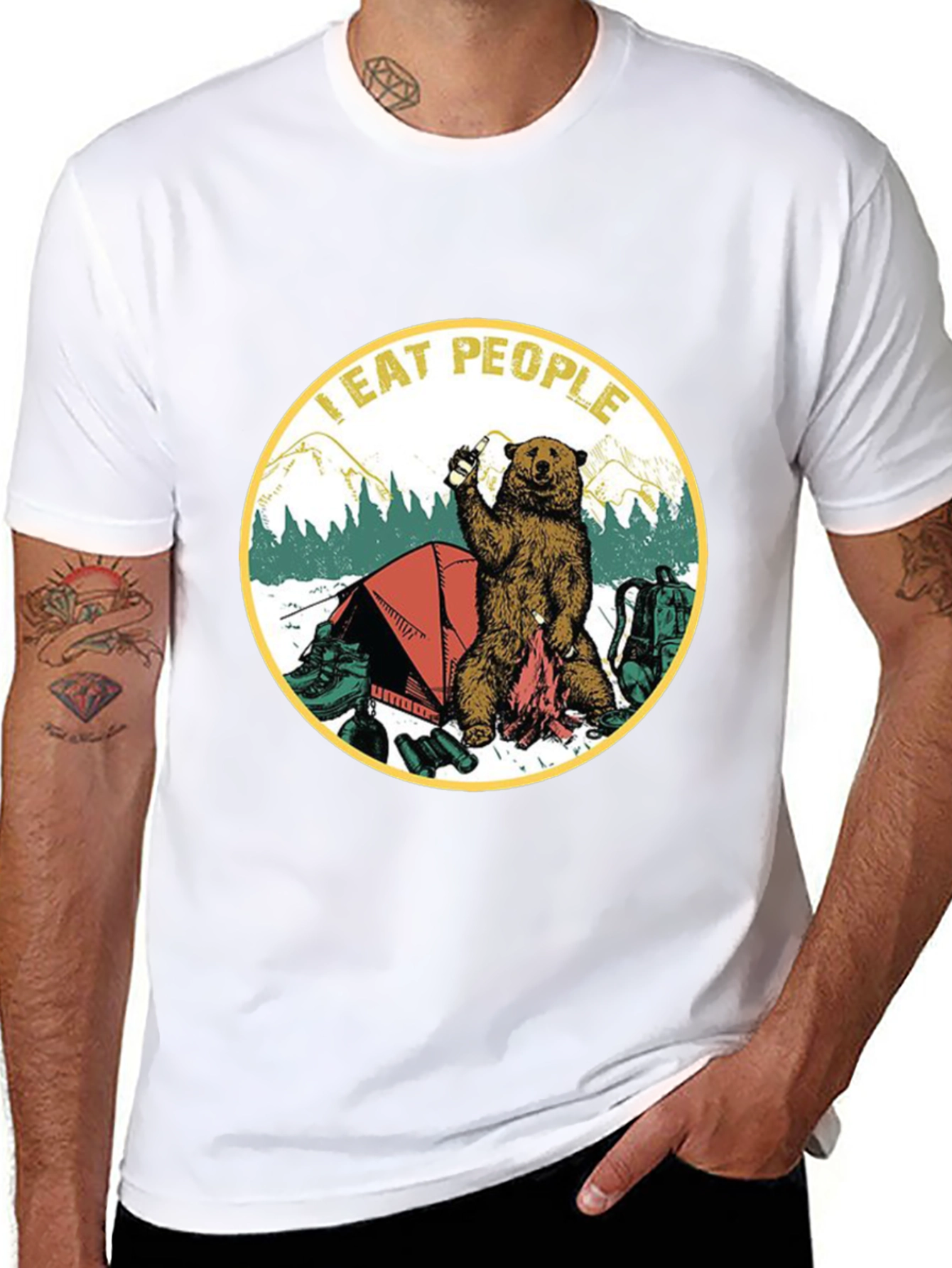 I Eat People Bear Camping Graphic T-Shirt