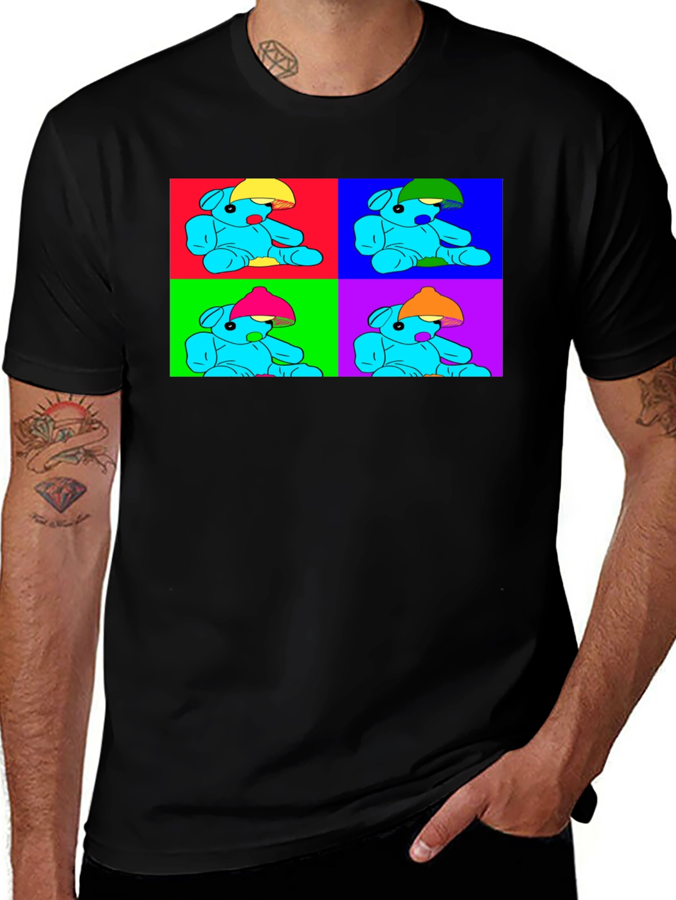 Pop Art Teddy Bear Graphic Tee - Unique Design