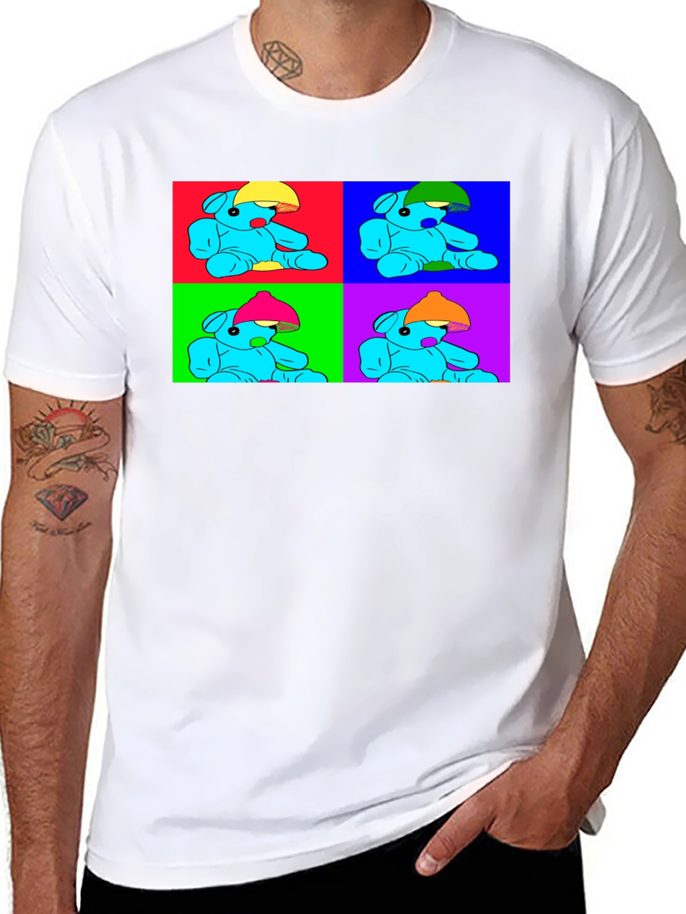 Pop Art Teddy Bear Graphic Tee - Unique Design