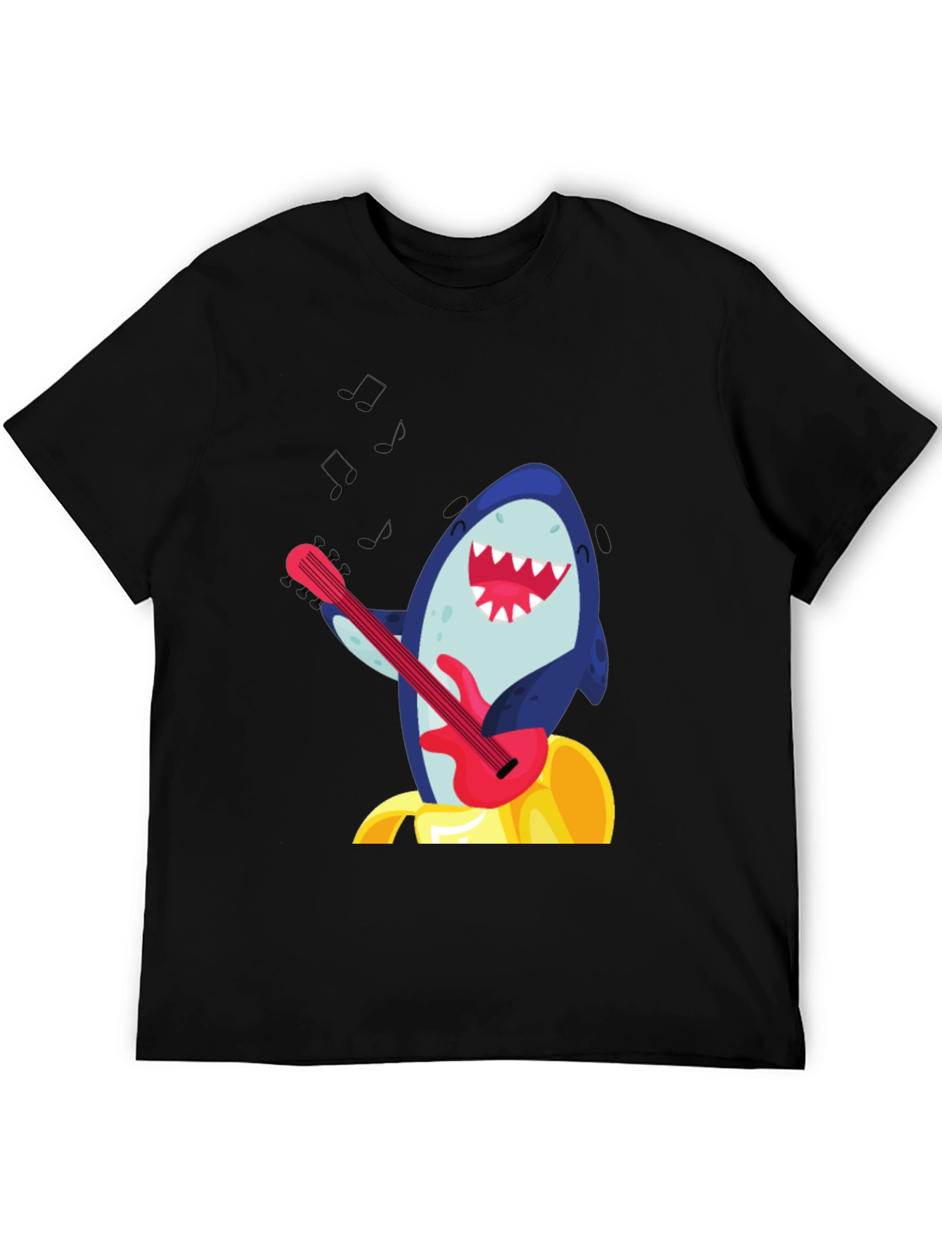 Shark Guitarist Graphic Tee - Black Cotton Blend
