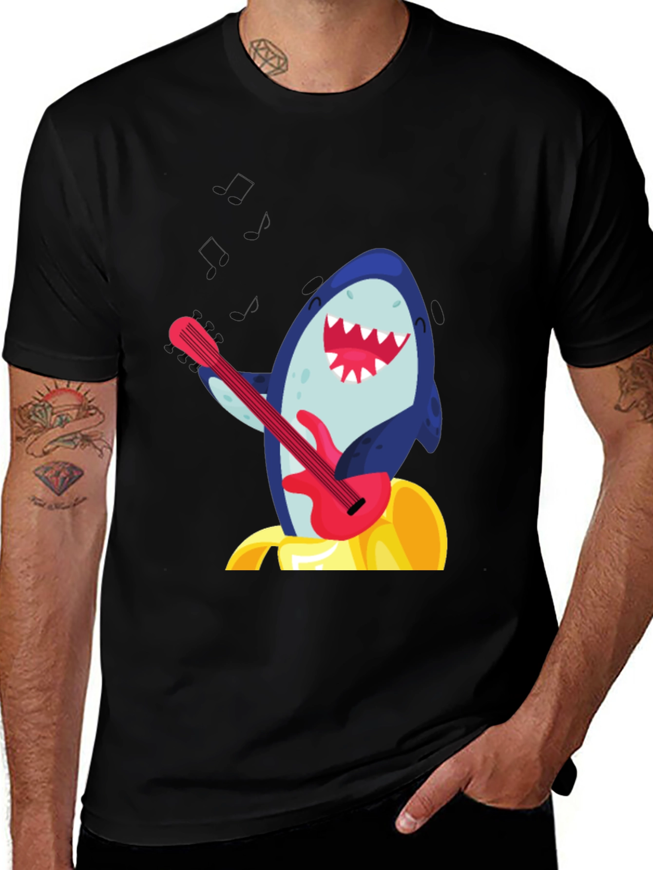 Shark Guitarist Graphic Tee - Black Cotton Blend