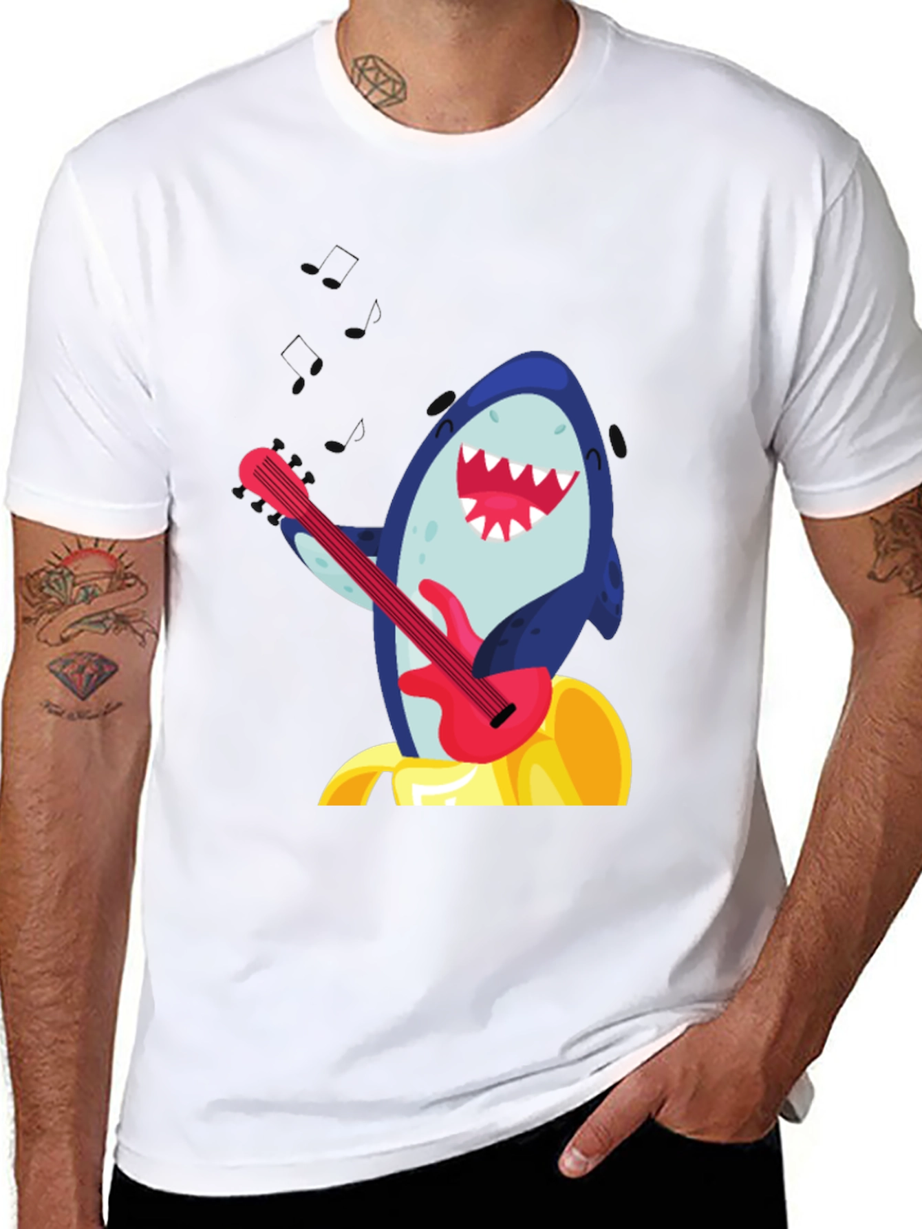 Shark Guitarist Graphic Tee - Black Cotton Blend