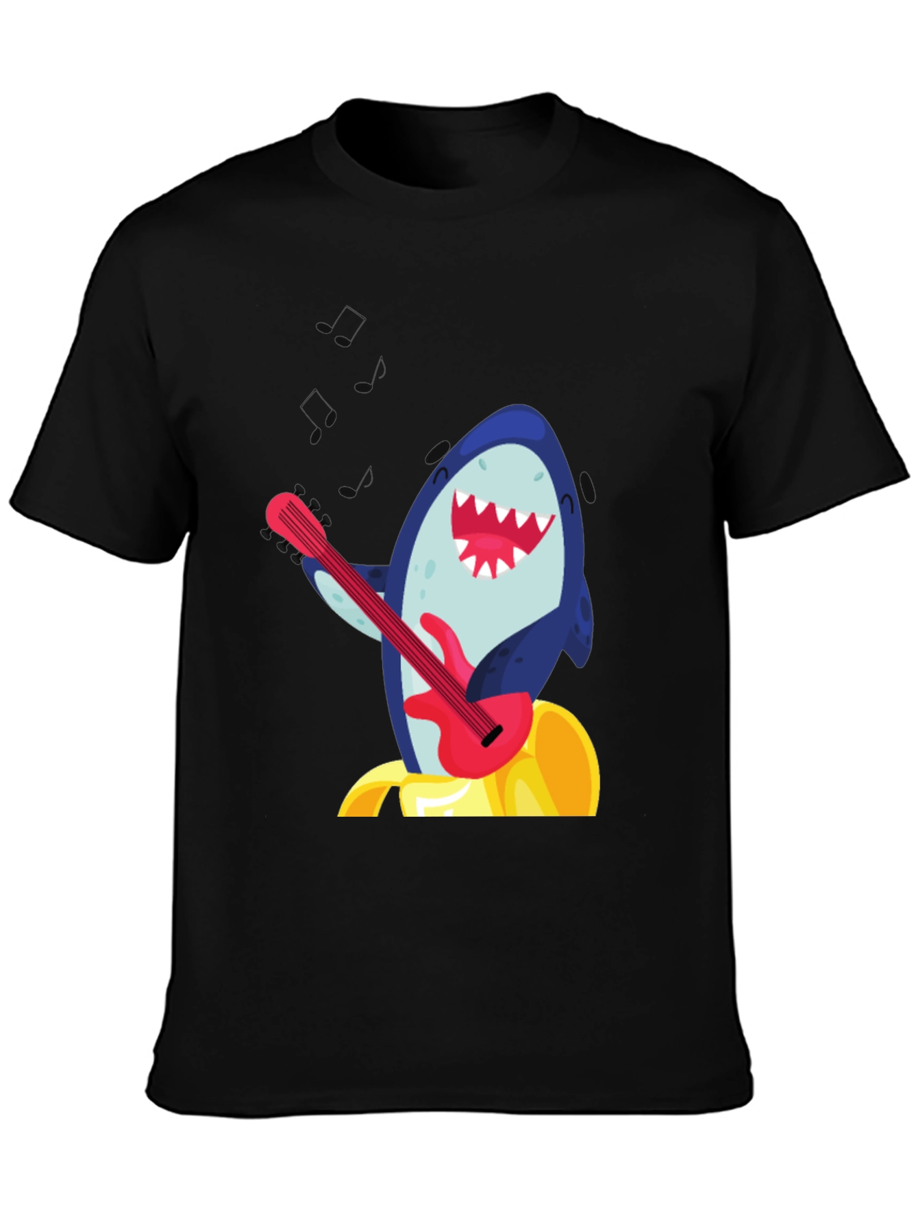 Shark Guitarist Graphic Tee - Black Cotton Blend