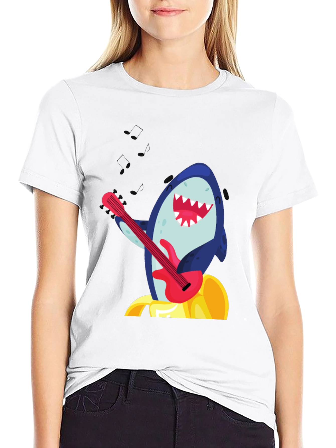 Shark Guitarist Graphic Tee - Black Cotton Blend