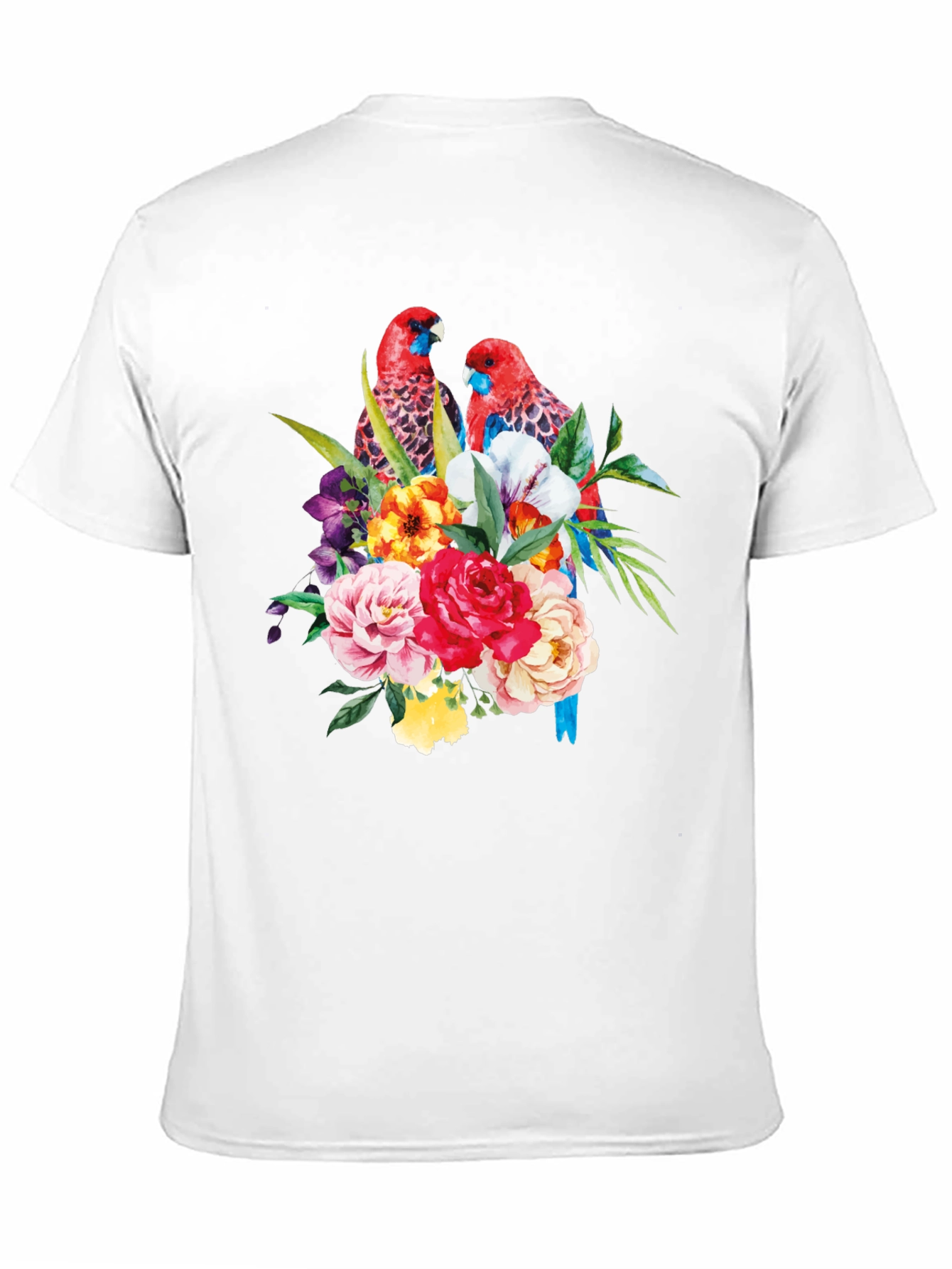 Floral Parrot Graphic Tee - Black Cotton Blend