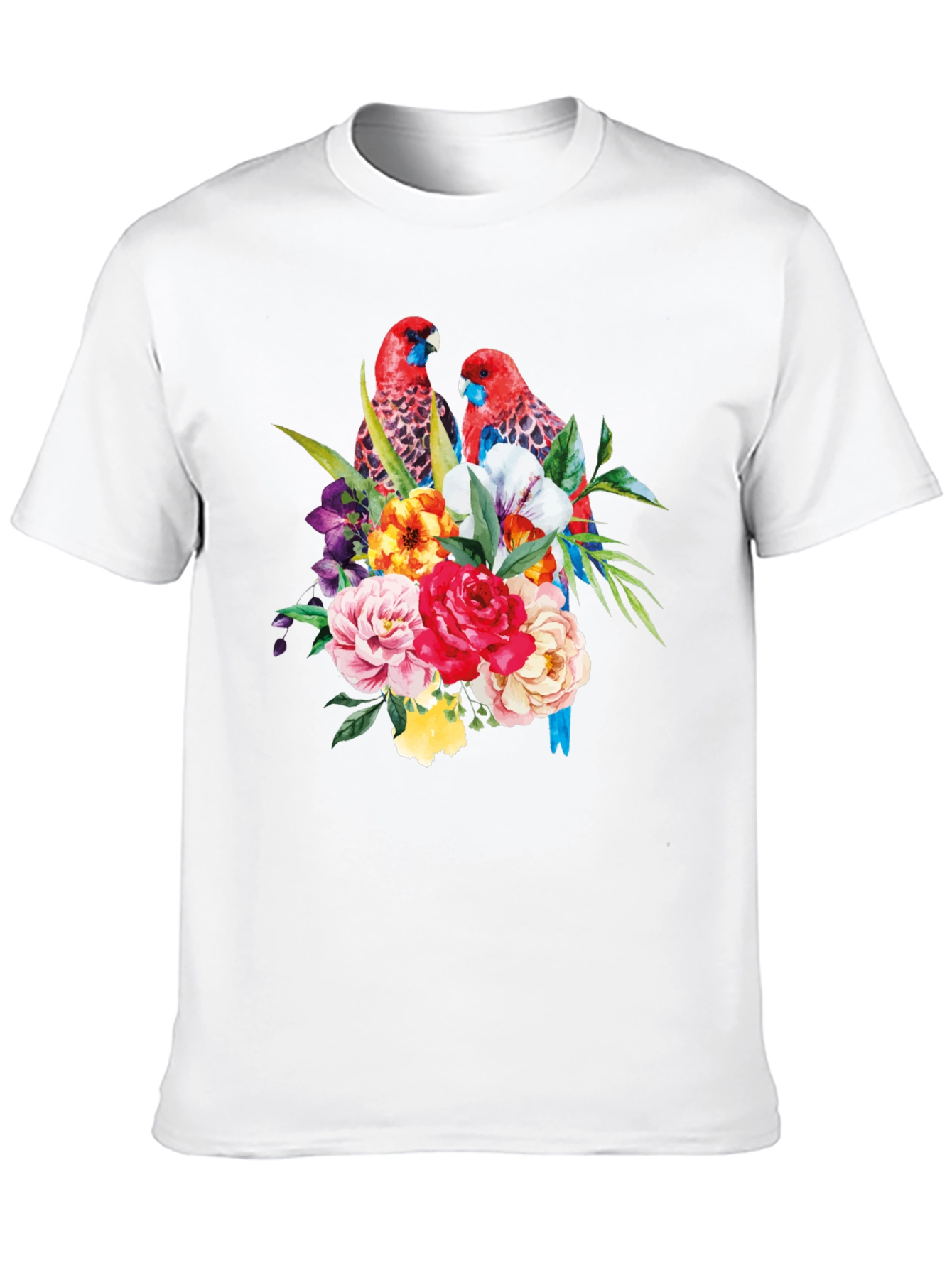 Floral Parrot Graphic Tee - Black Cotton Blend
