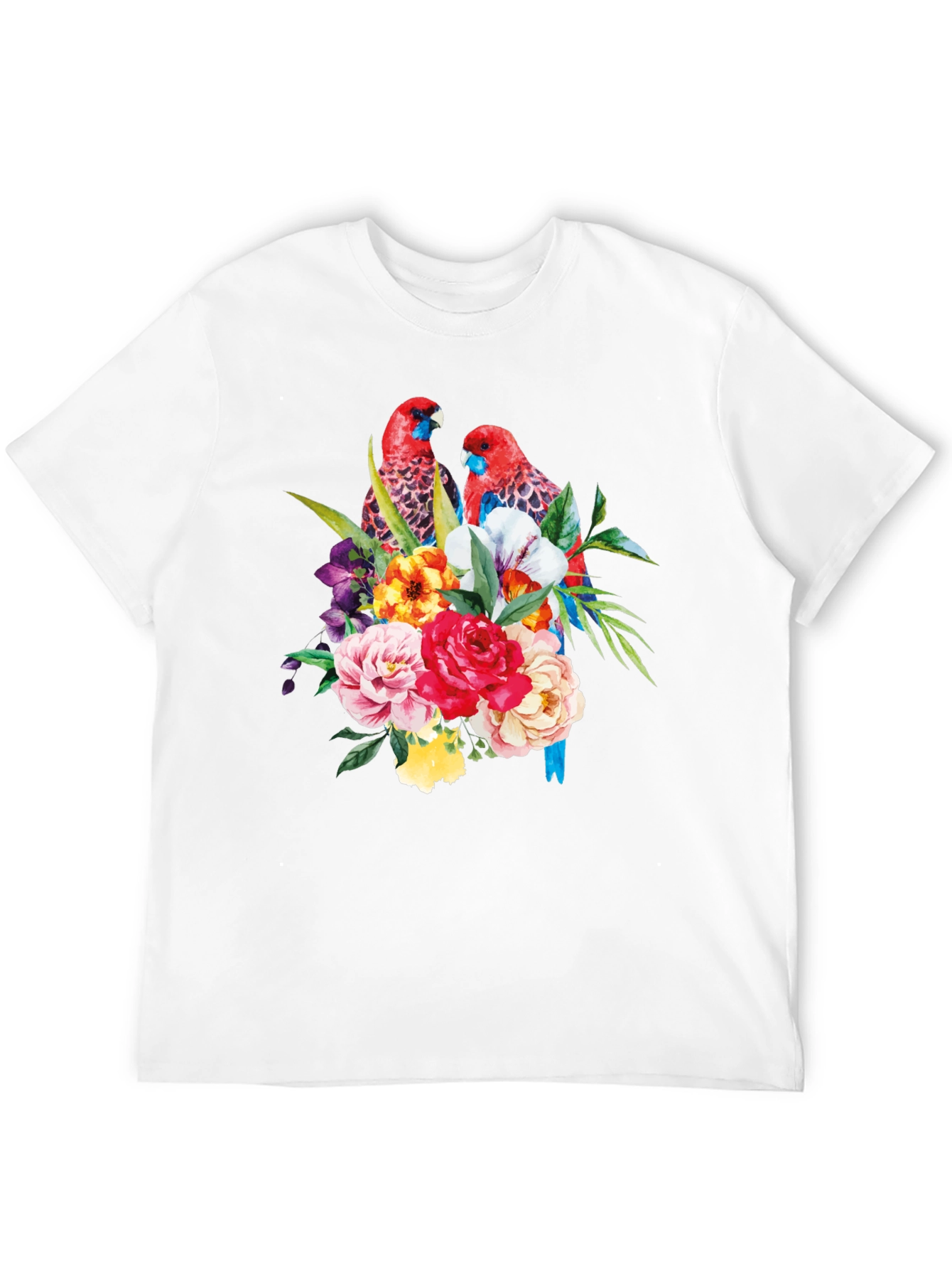 Floral Parrot Graphic Tee - Black Cotton Blend