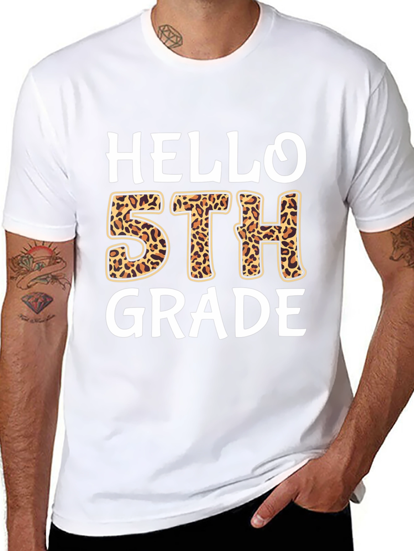 Hello 5th Grade Leopard Print T-Shirt