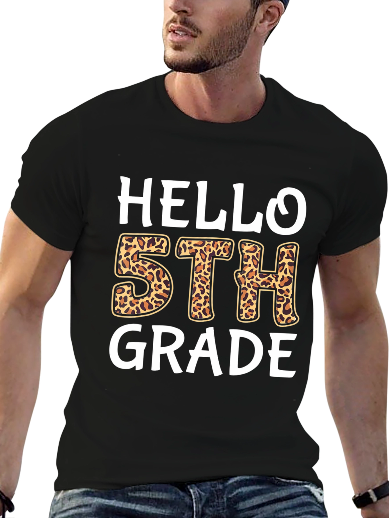 Hello 5th Grade Leopard Print T-Shirt