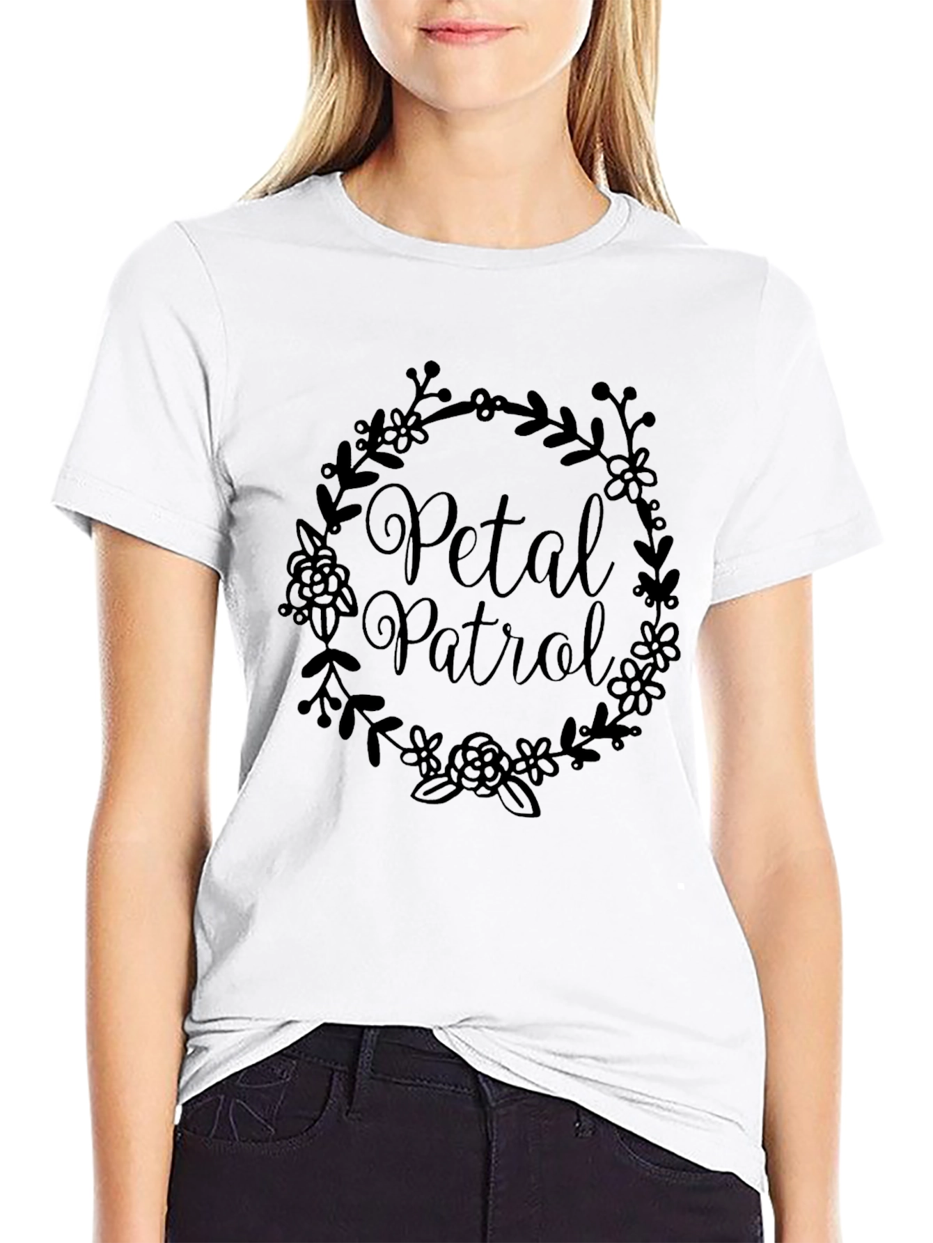 Petal Patrol Black Crew Neck T-Shirt