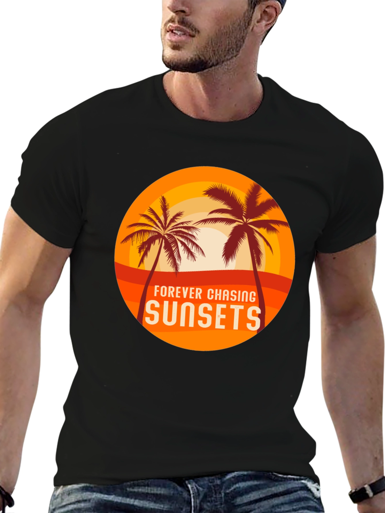 Sunset Chasing Black Tee - Tropical Vibes