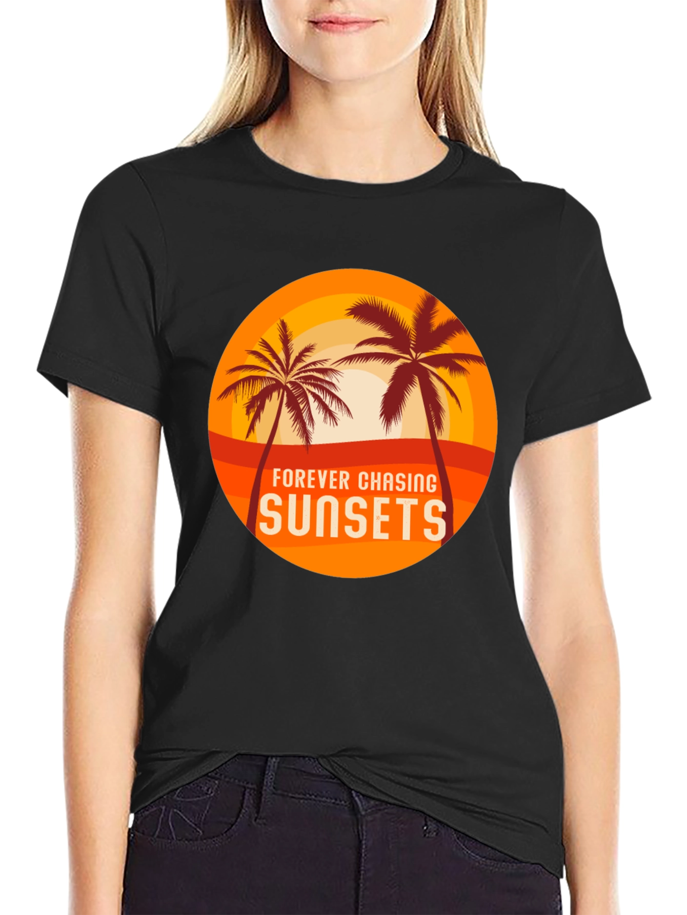 Sunset Chasing Black Tee - Tropical Vibes