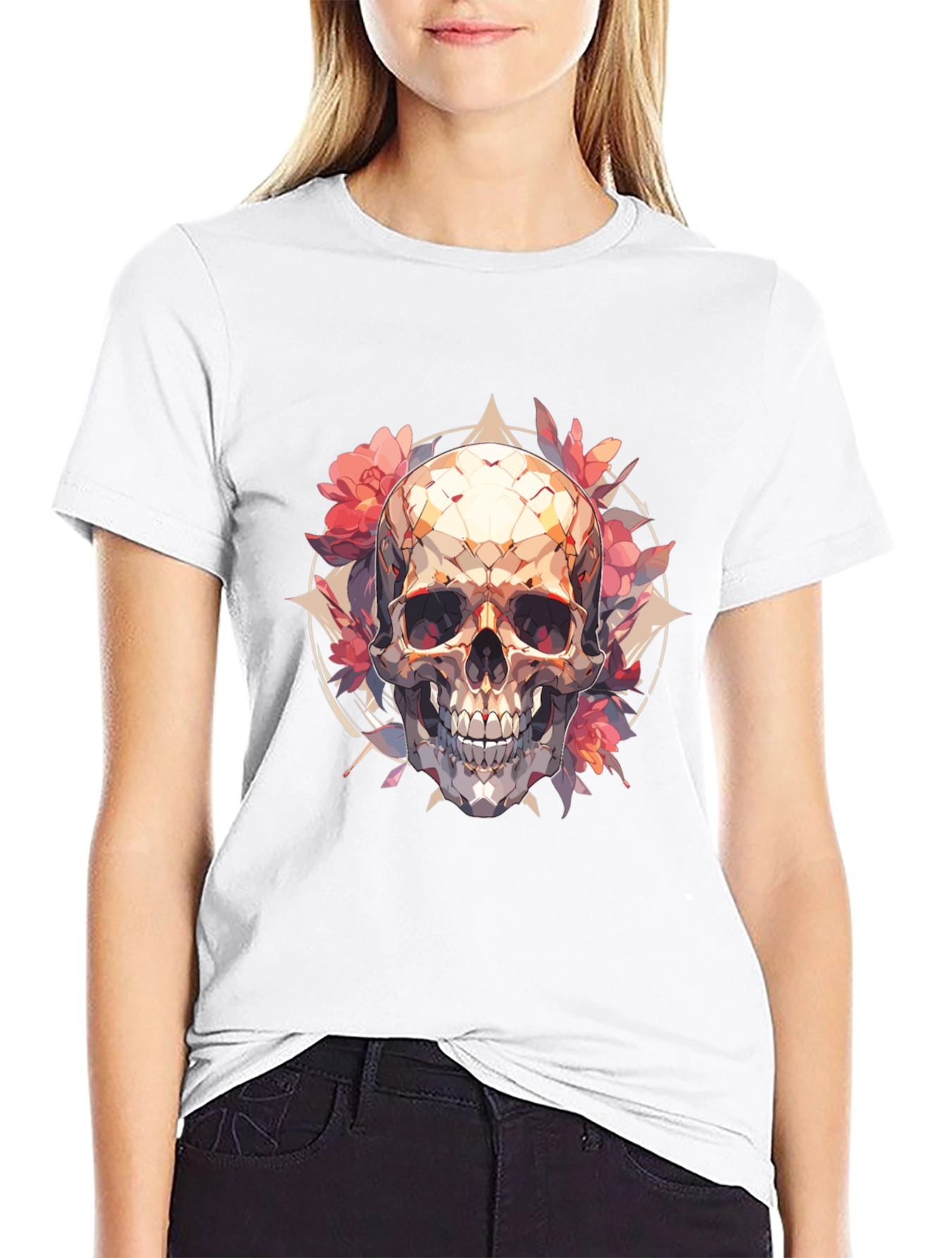 Skull & Floral Graphic Tee - Black