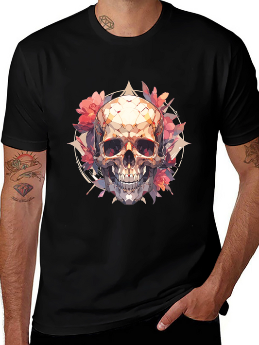 Skull & Floral Graphic Tee - Black
