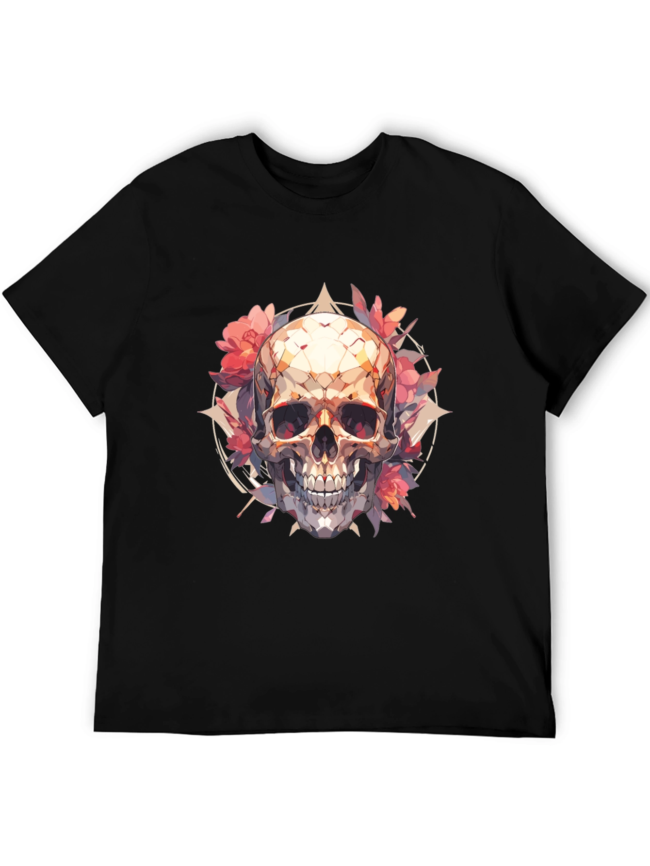 Skull & Floral Graphic Tee - Black
