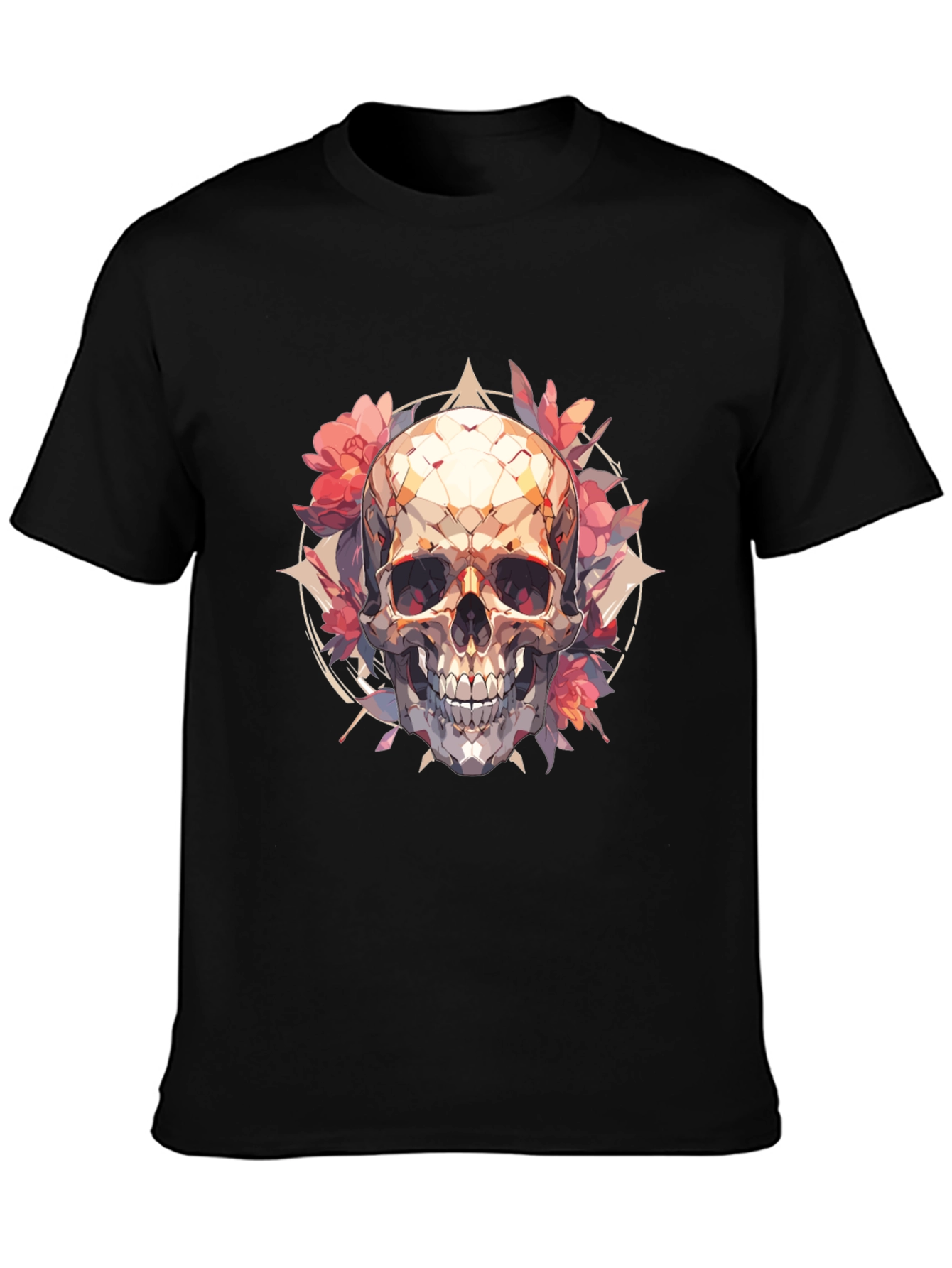 Skull & Floral Graphic Tee - Black