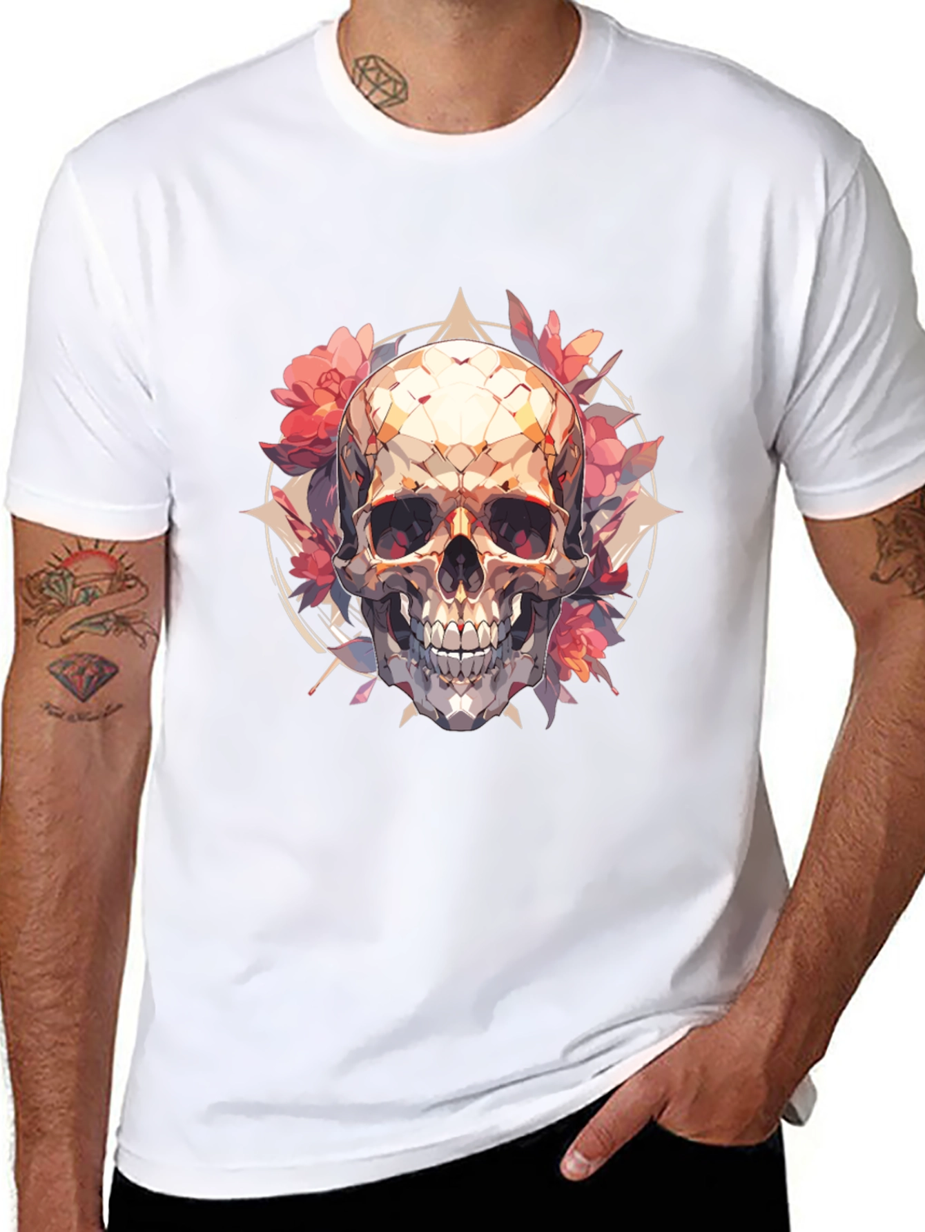 Skull & Floral Graphic Tee - Black