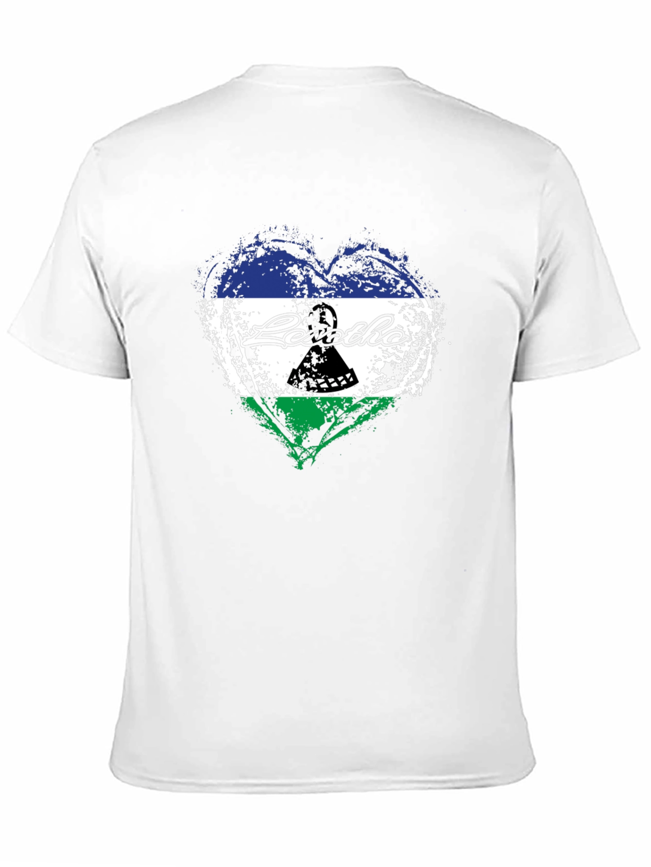 Lesotho Flag Heart T-Shirt - Black Crew Neck Tee
