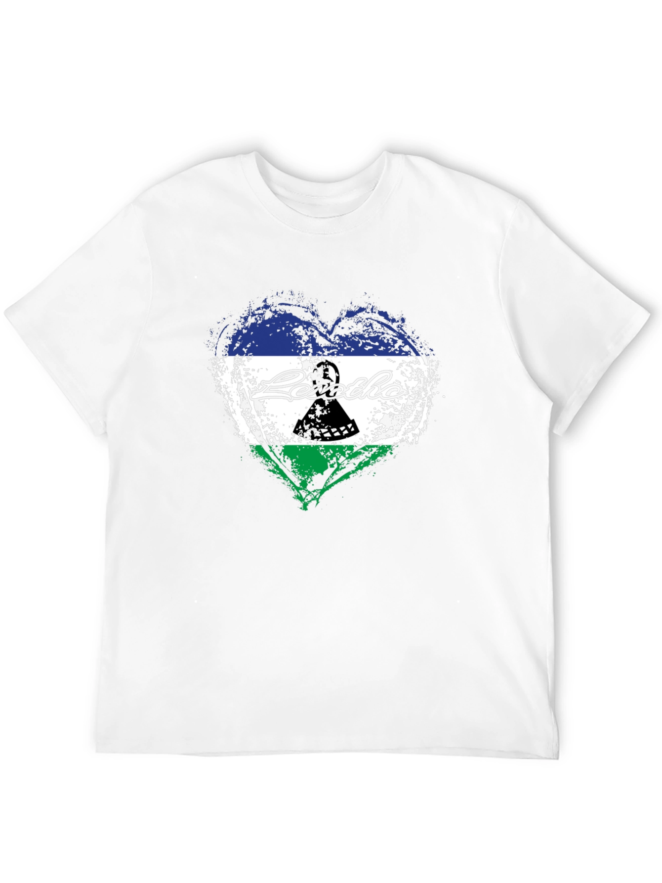 Lesotho Flag Heart T-Shirt - Black Crew Neck Tee