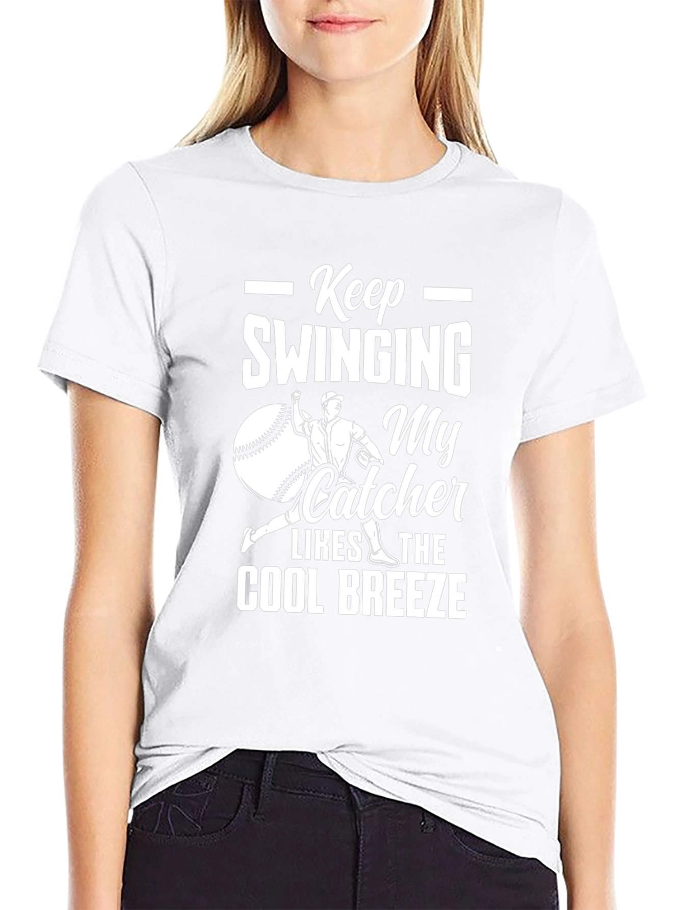 Keep Swinging T-Shirt - Baseball Catcher Design