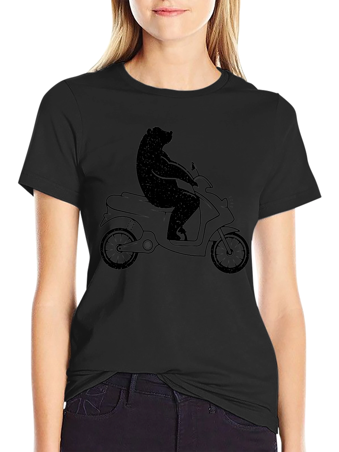 Bear on Scooter Graphic Tee - Black
