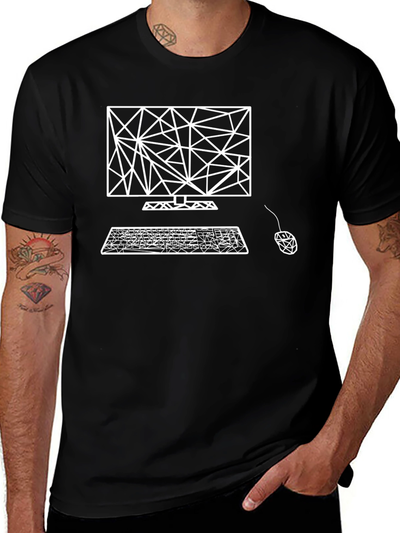 Geometric Computer Graphic Tee - Black