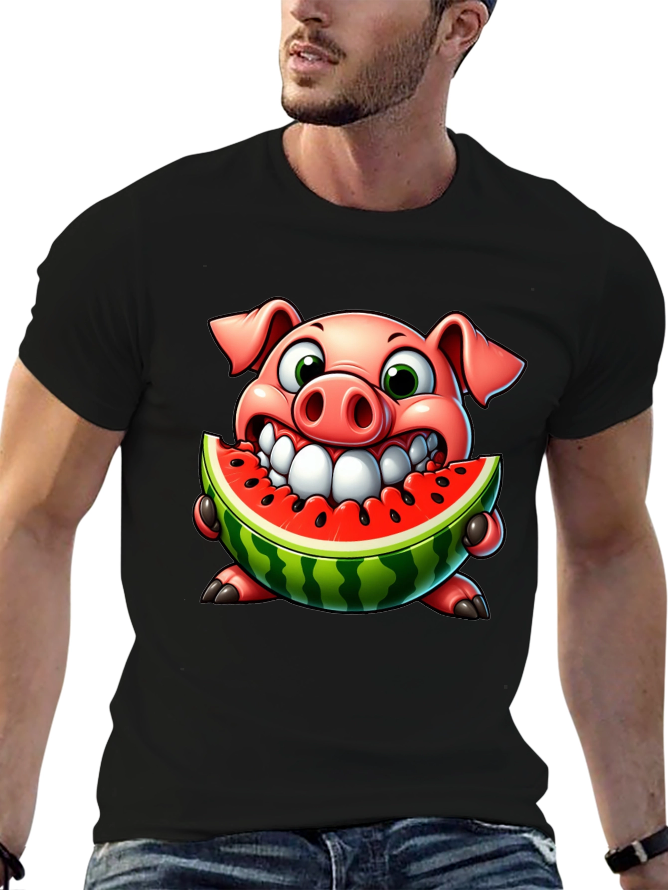 Pig Eating Watermelon Graphic Tee
