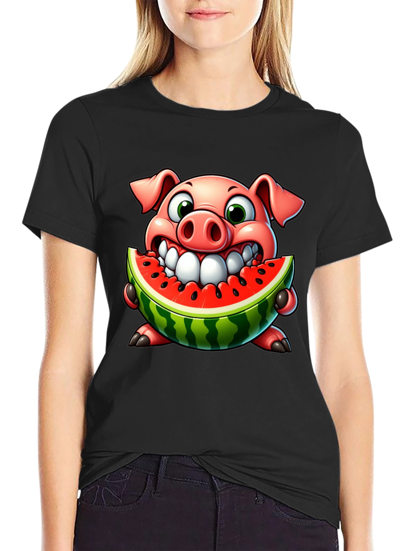 Pig Eating Watermelon Graphic Tee