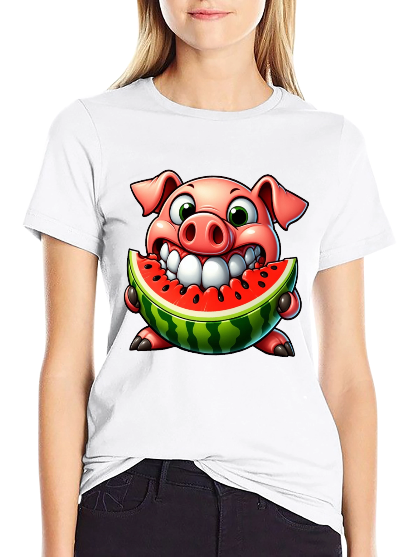 Pig Eating Watermelon Graphic Tee
