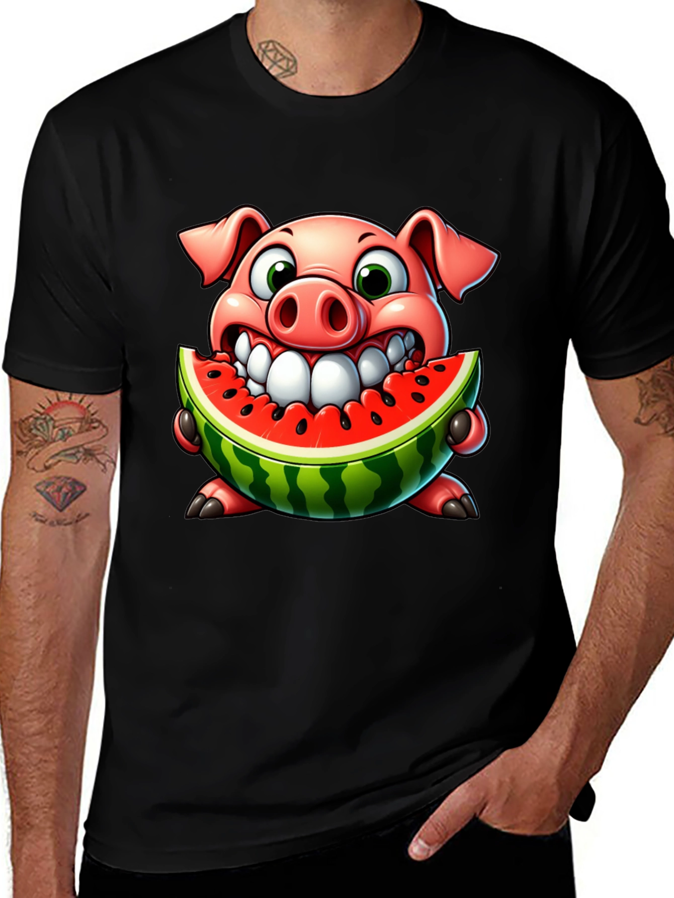 Pig Eating Watermelon Graphic Tee