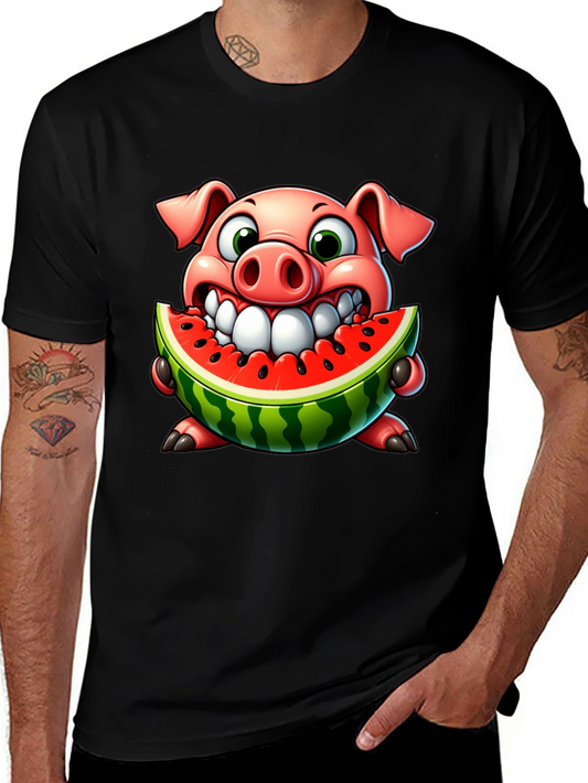 Pig Eating Watermelon Graphic Tee