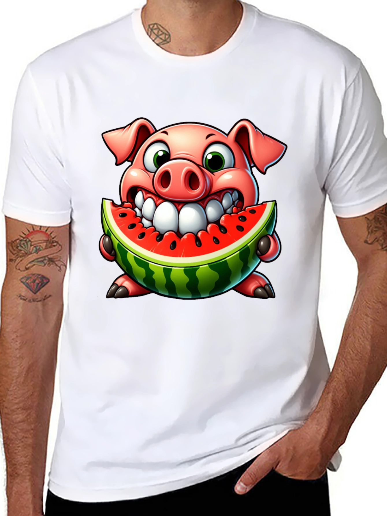 Pig Eating Watermelon Graphic Tee