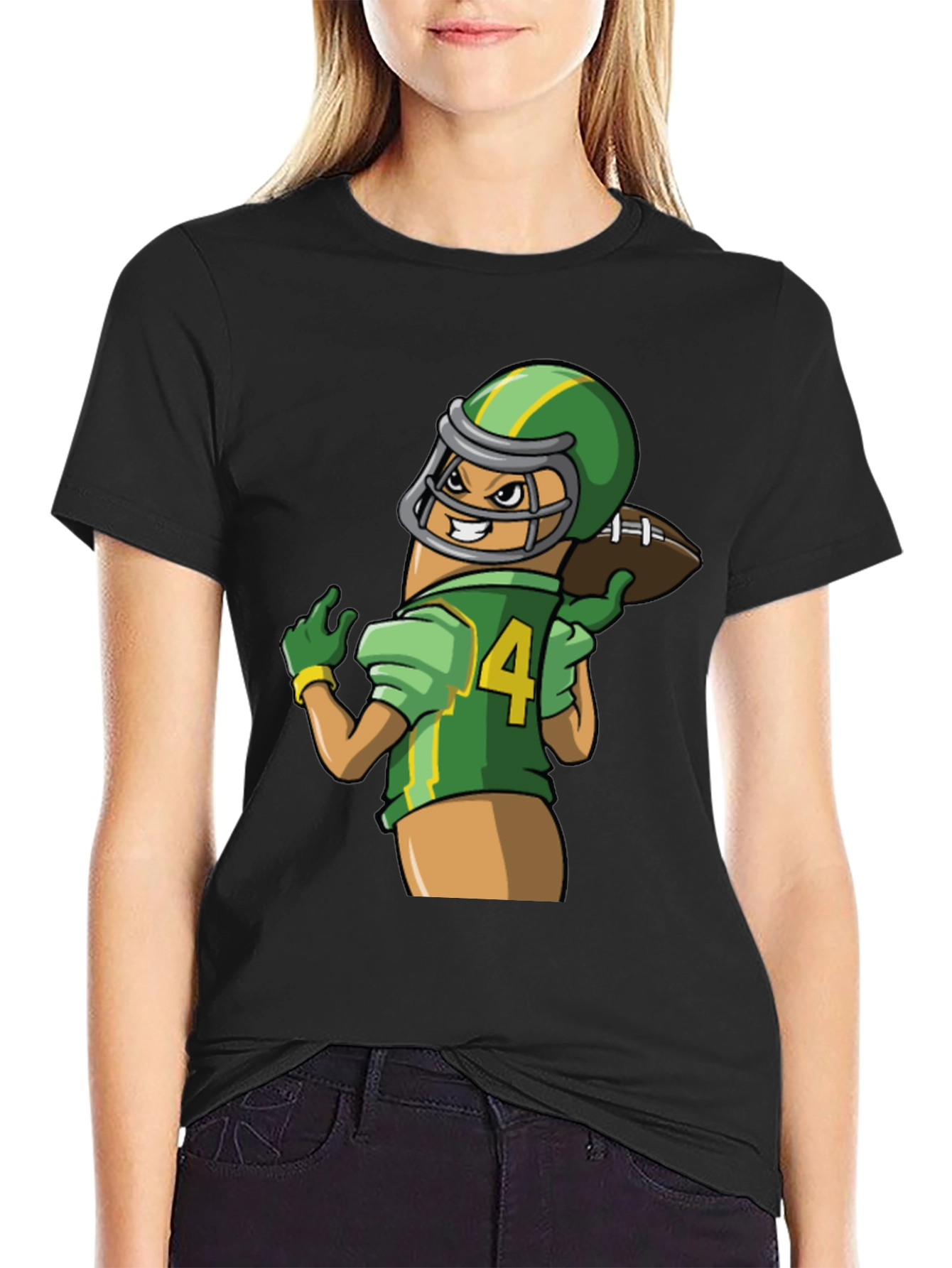 Funny Football Sausage Graphic Tee - Black
