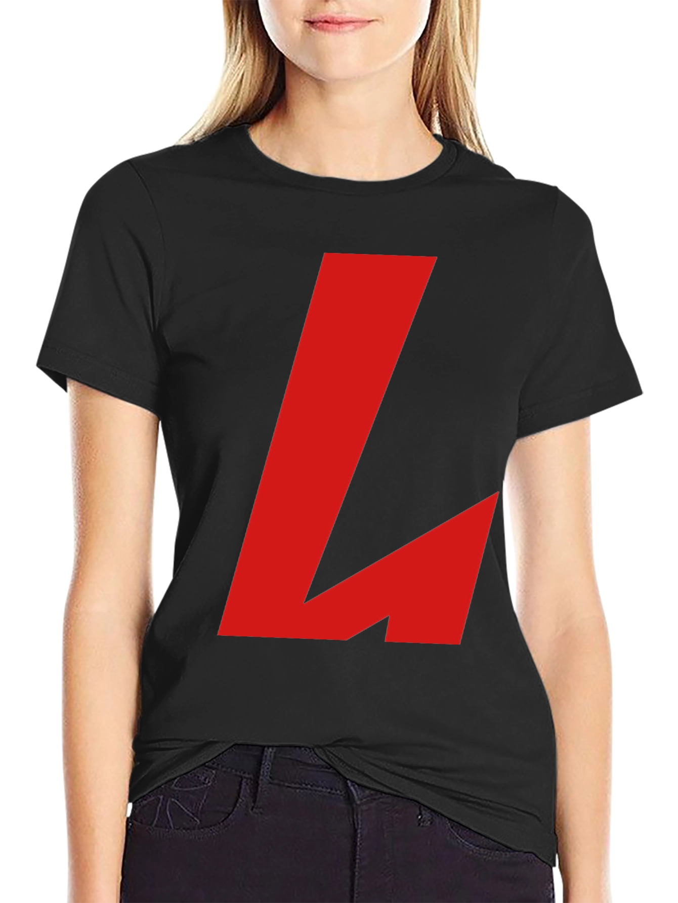 Bold Red L Graphic Black T-Shirt