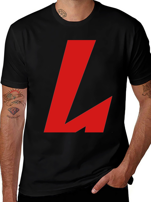 Bold Red L Graphic Black T-Shirt