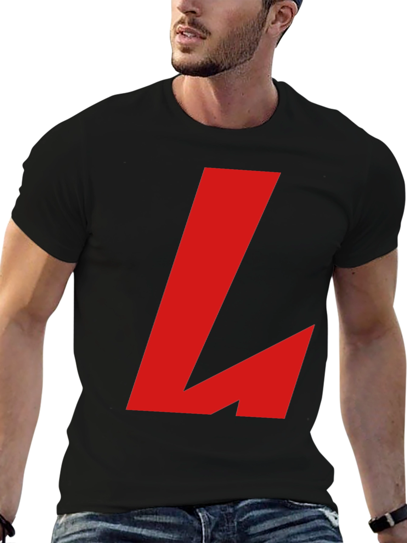 Bold Red L Graphic Black T-Shirt