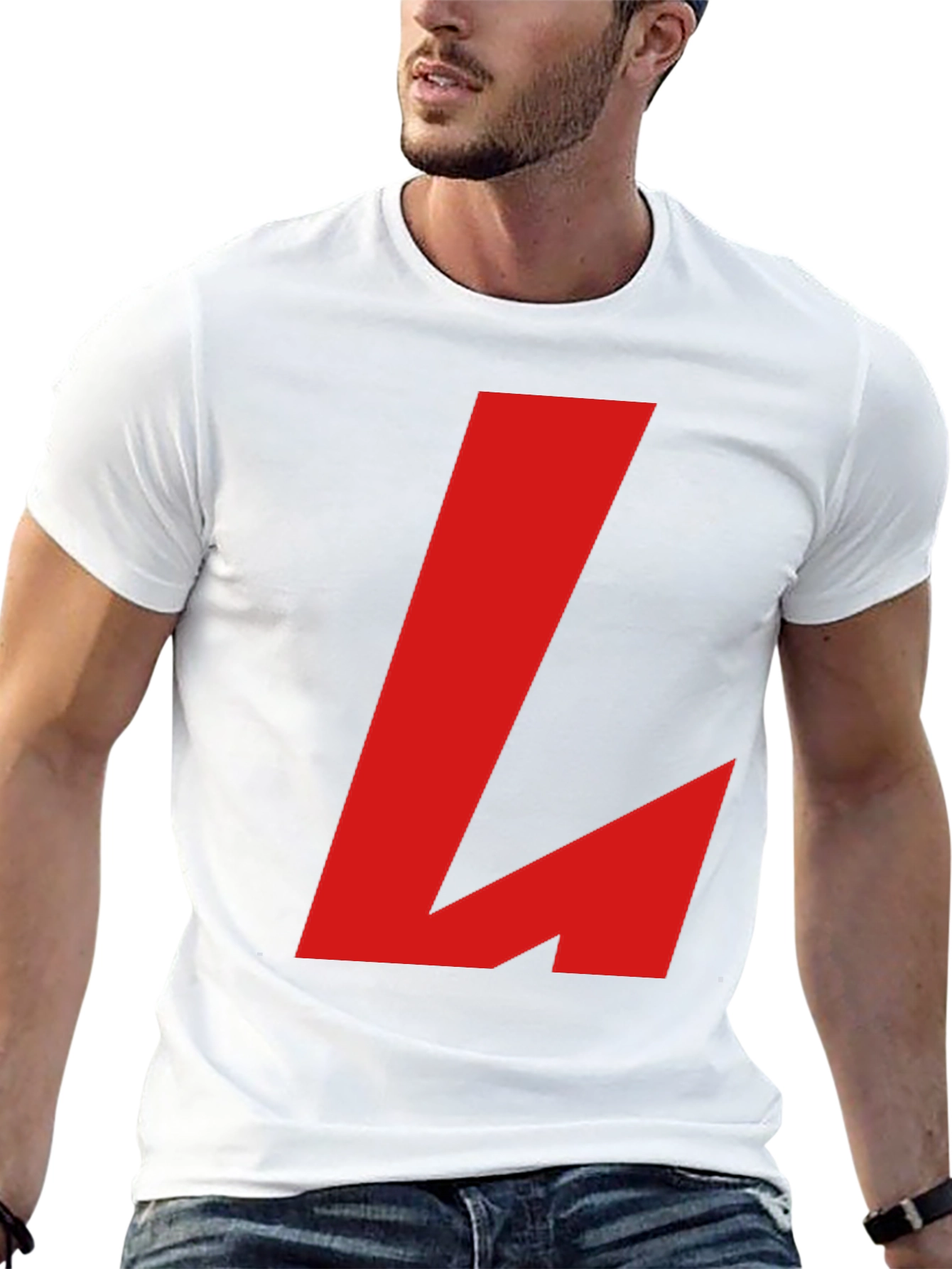Bold Red L Graphic Black T-Shirt