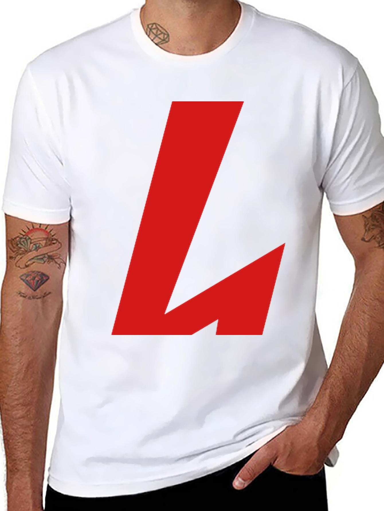 Bold Red L Graphic Black T-Shirt